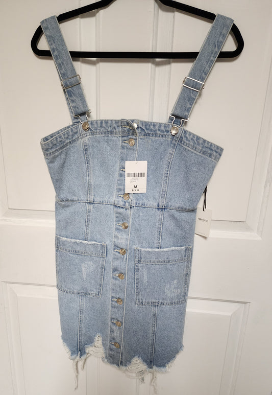 Distressed Denim Overall's Dress