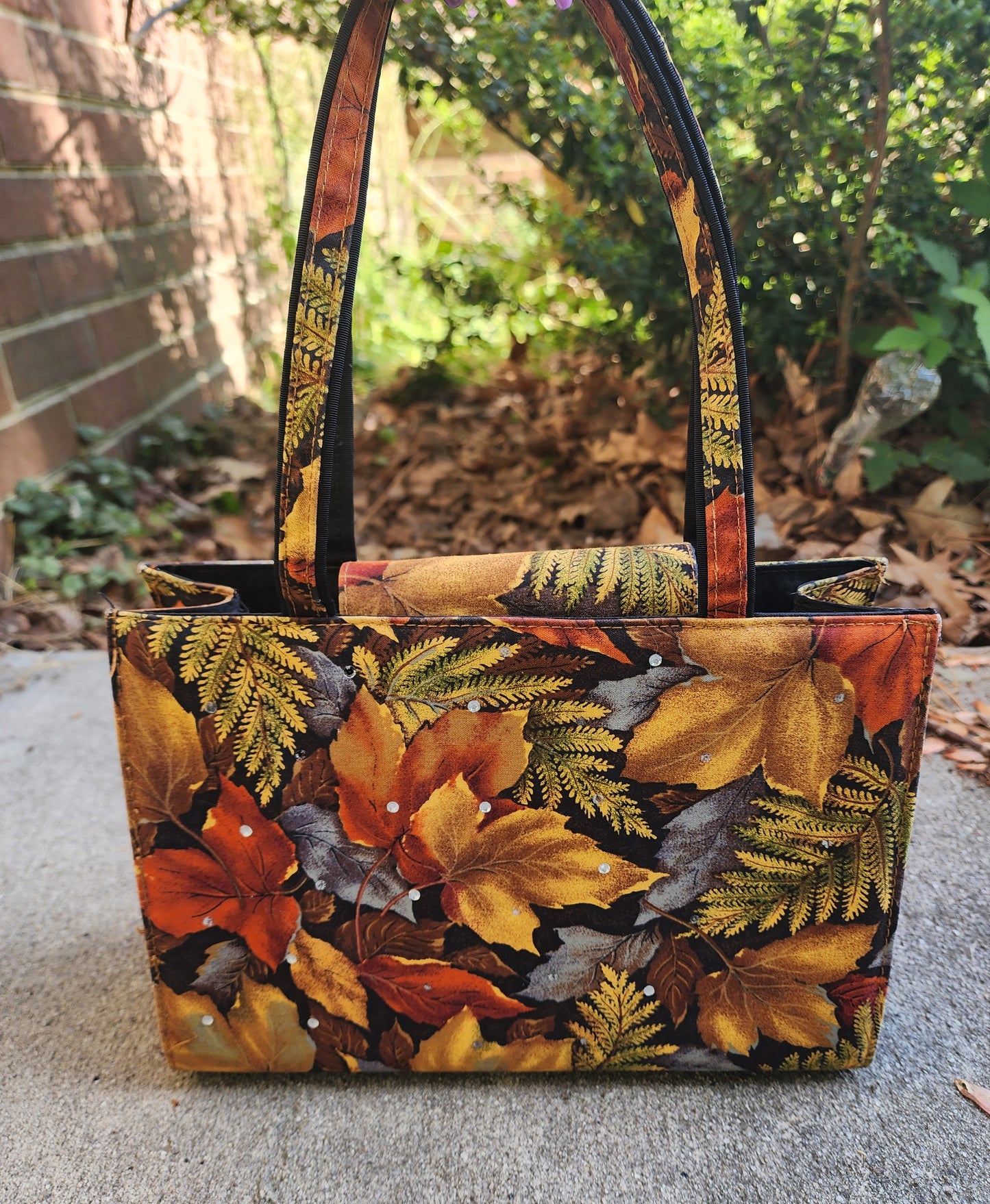 Fall Leaf Print Detail Handbag