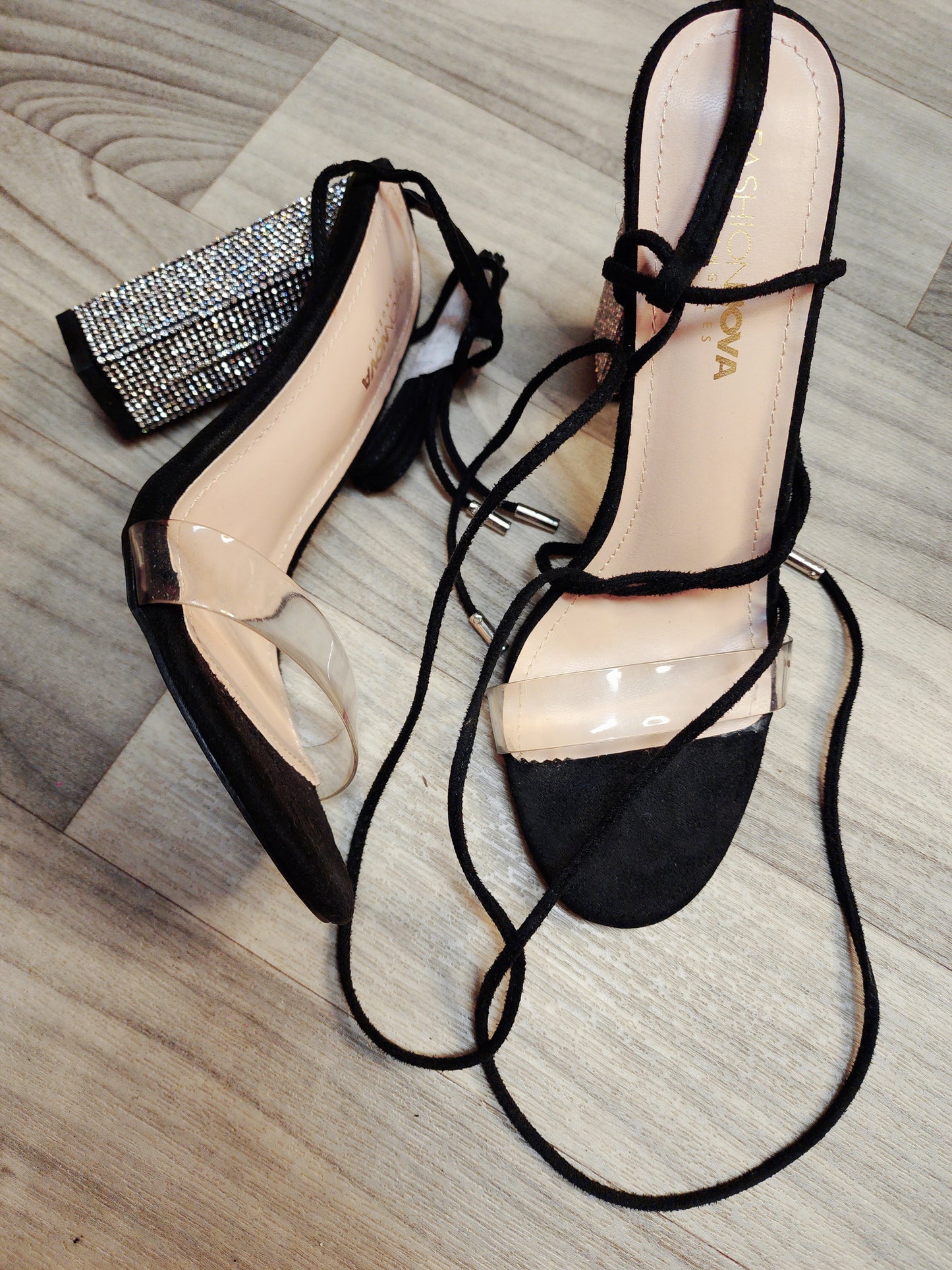 Black Bling Block Heels