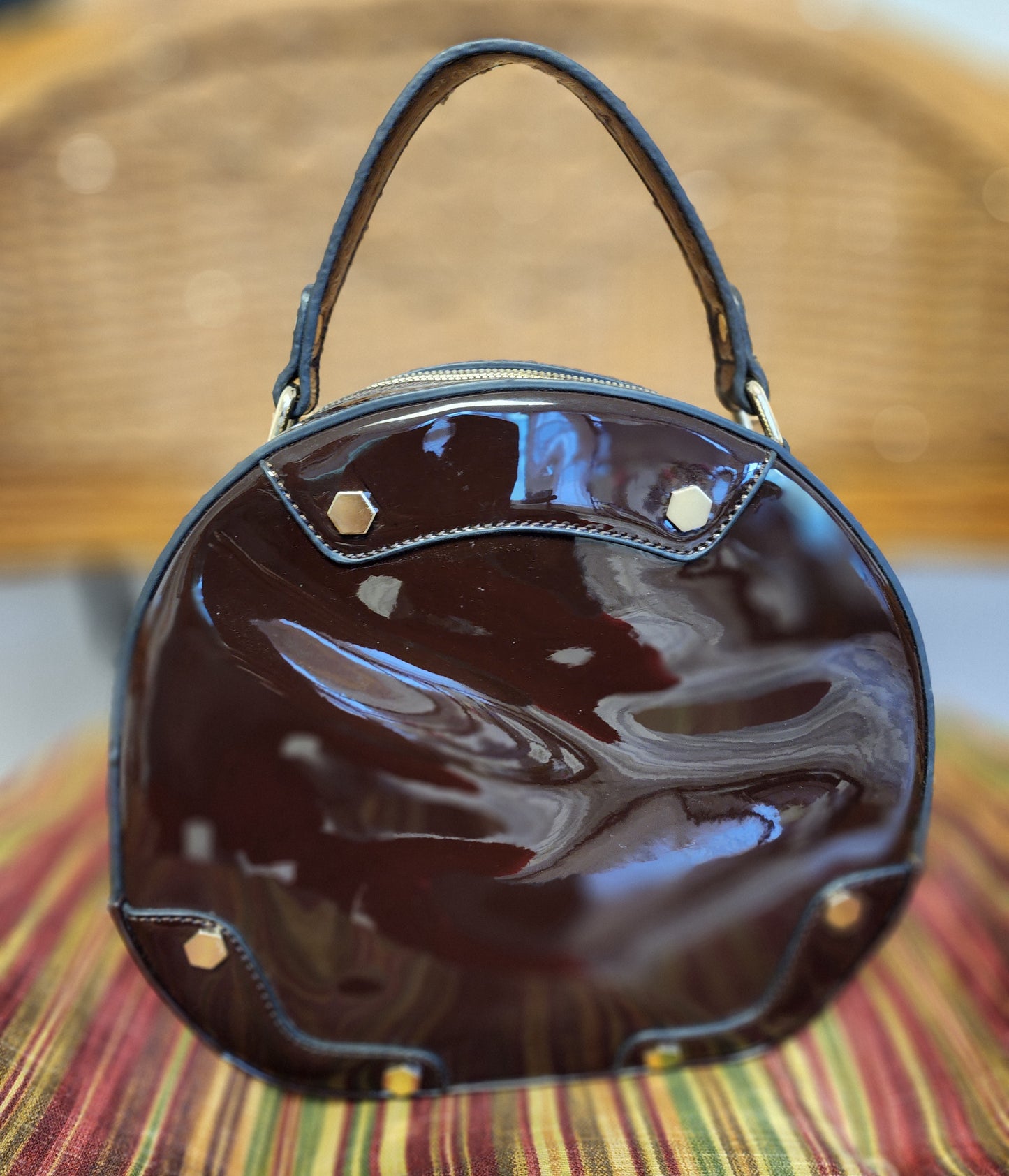 Brown Patent Leather Circle-shaped Handbag