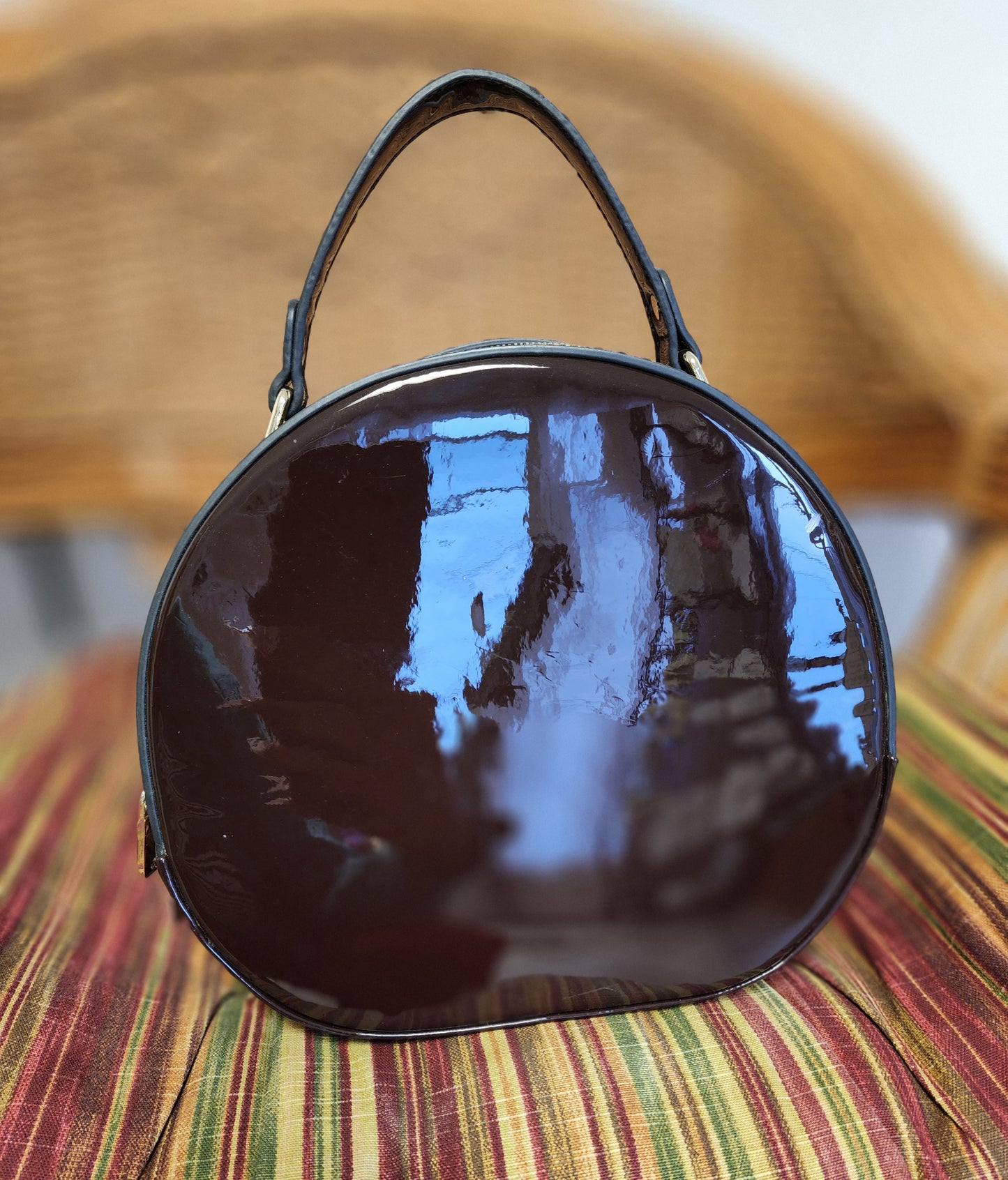 Brown Patent Leather Circle-shaped Handbag