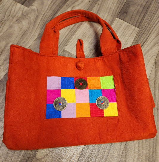 Orange Faux Suede Tote