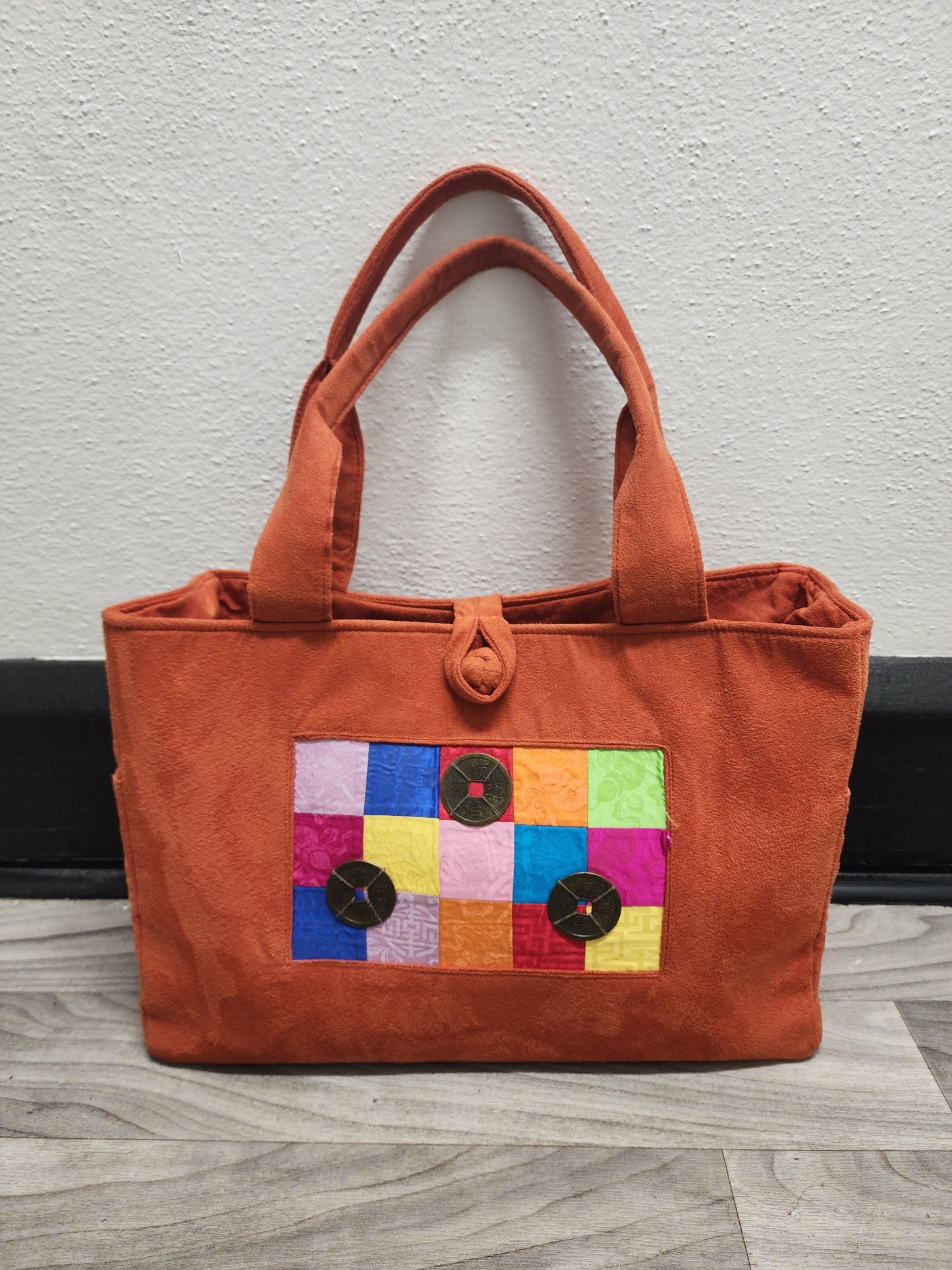 Orange Faux Suede Tote