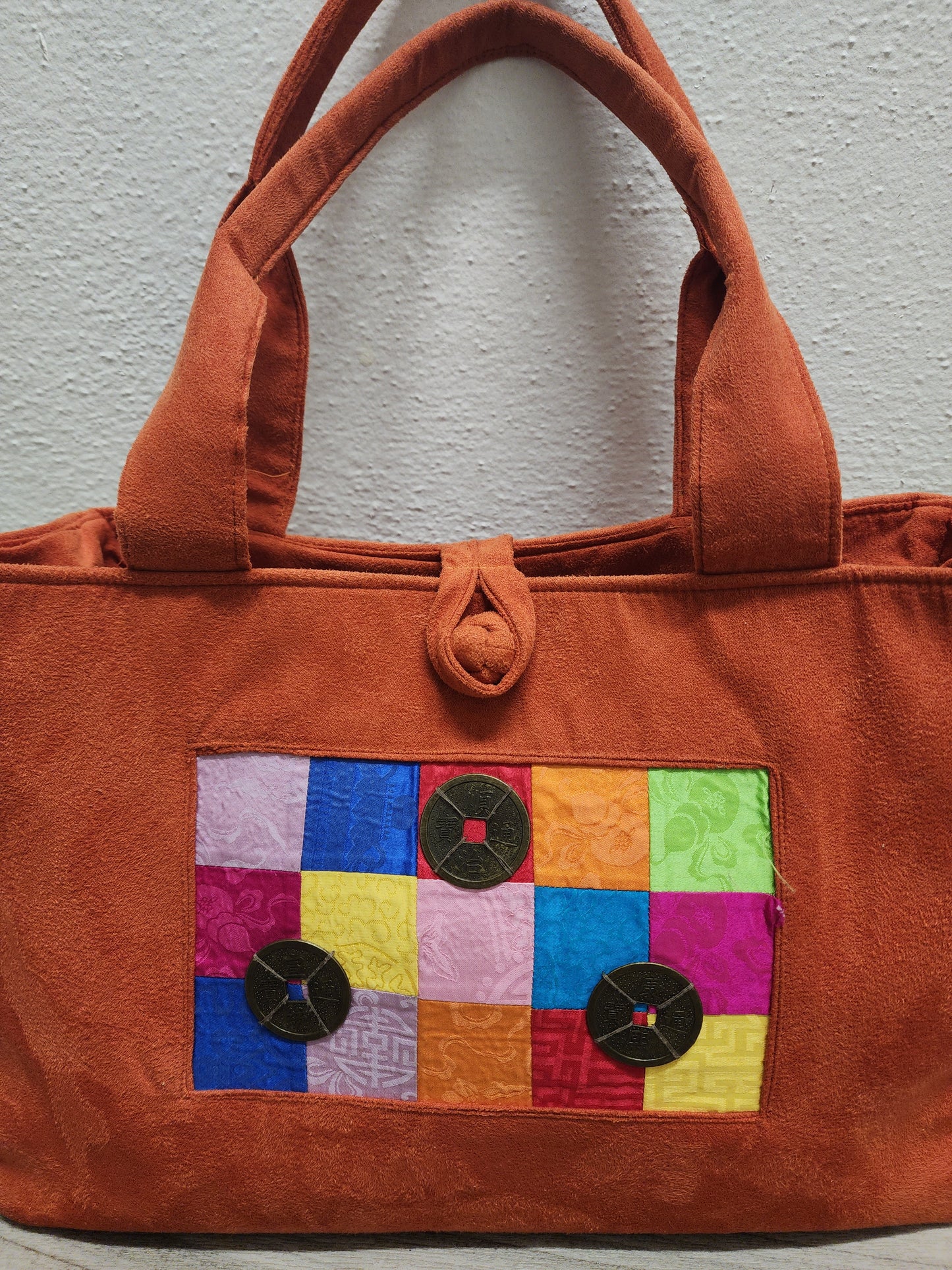 Orange Faux Suede Tote