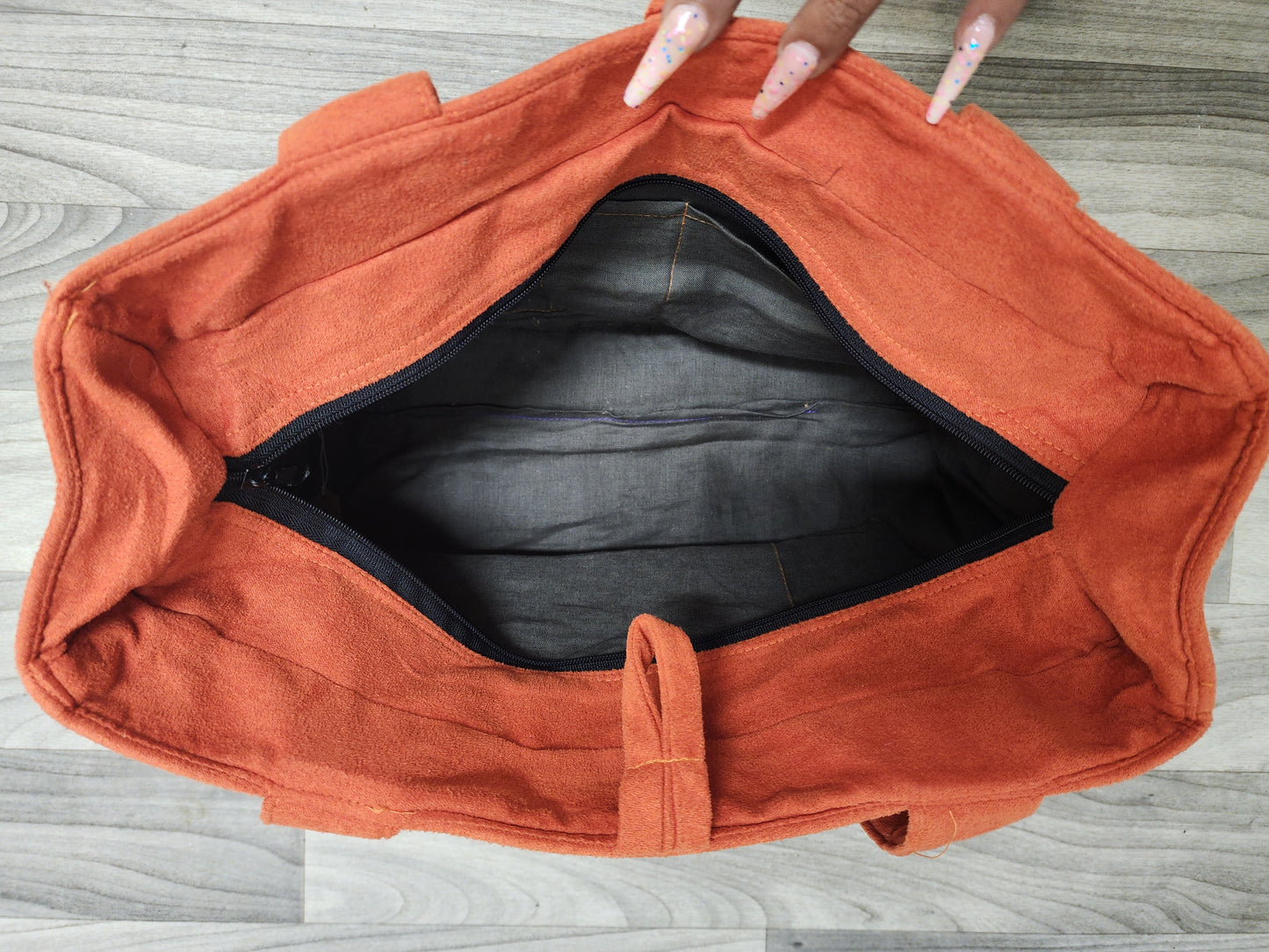 Orange Faux Suede Tote