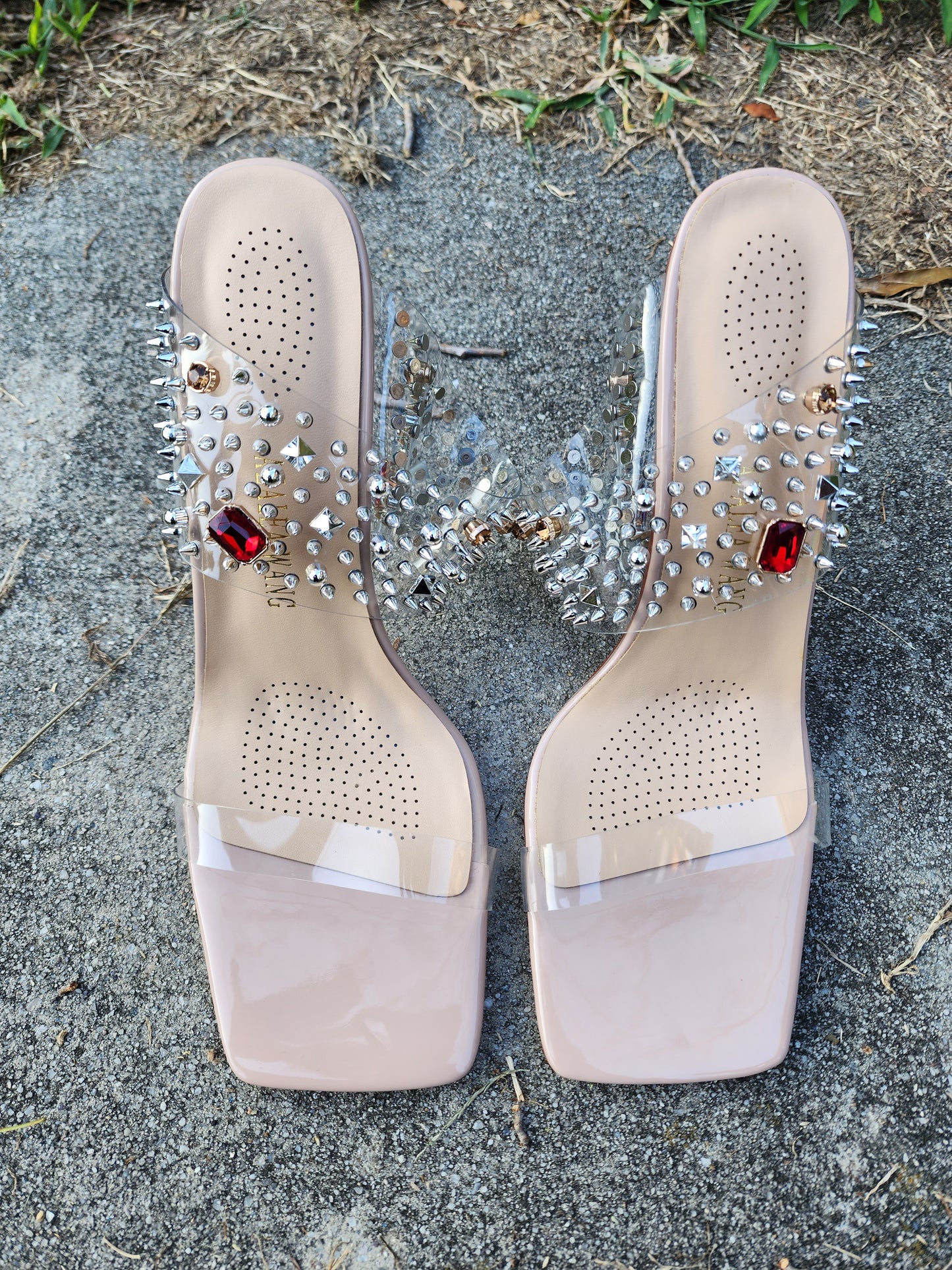 Azalea Wang Clear Spiked Strap Heels