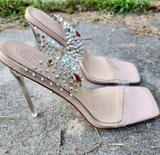 Azalea Wang Clear Spiked Strap Heels