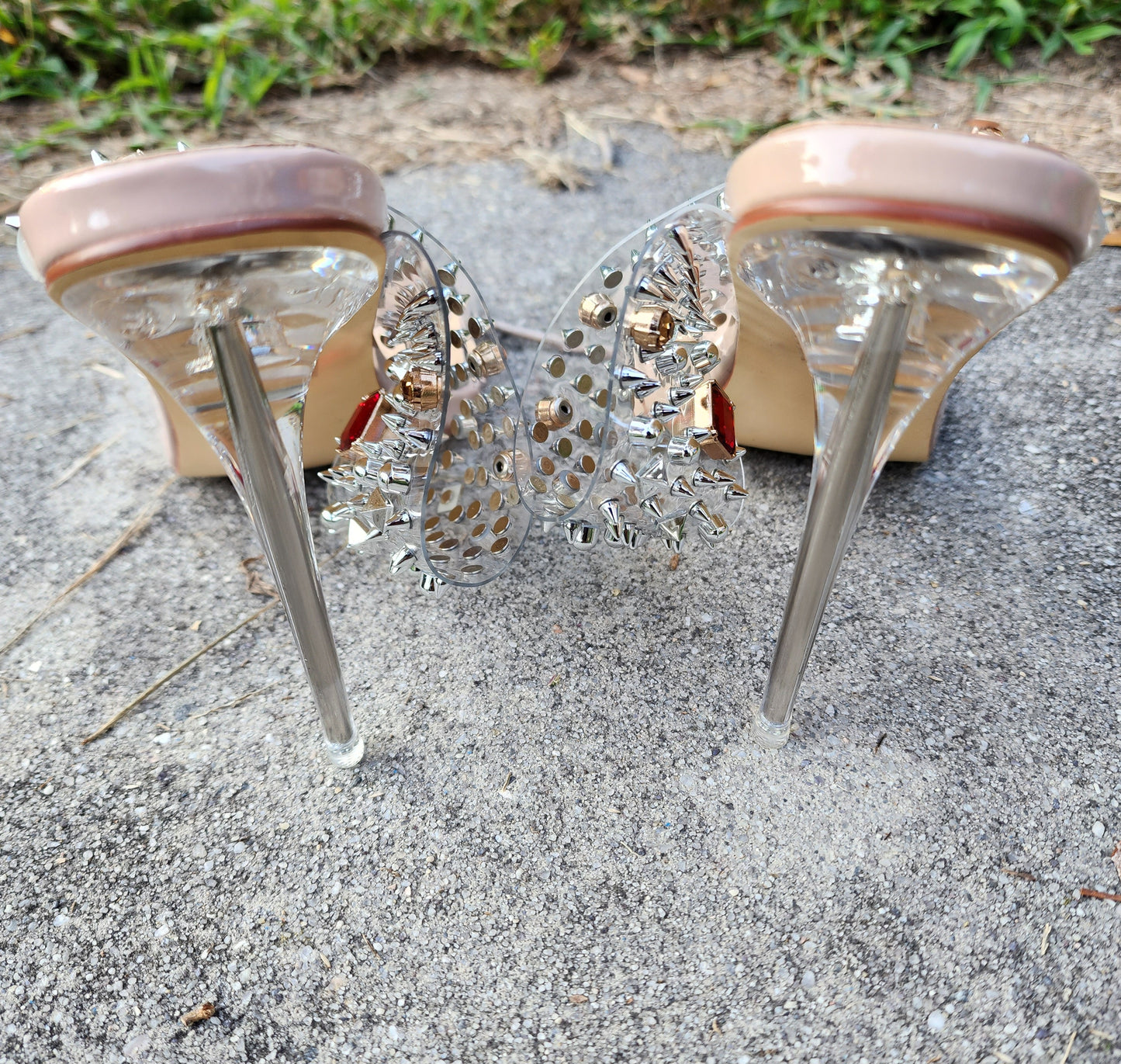 Azalea Wang Clear Spiked Strap Heels