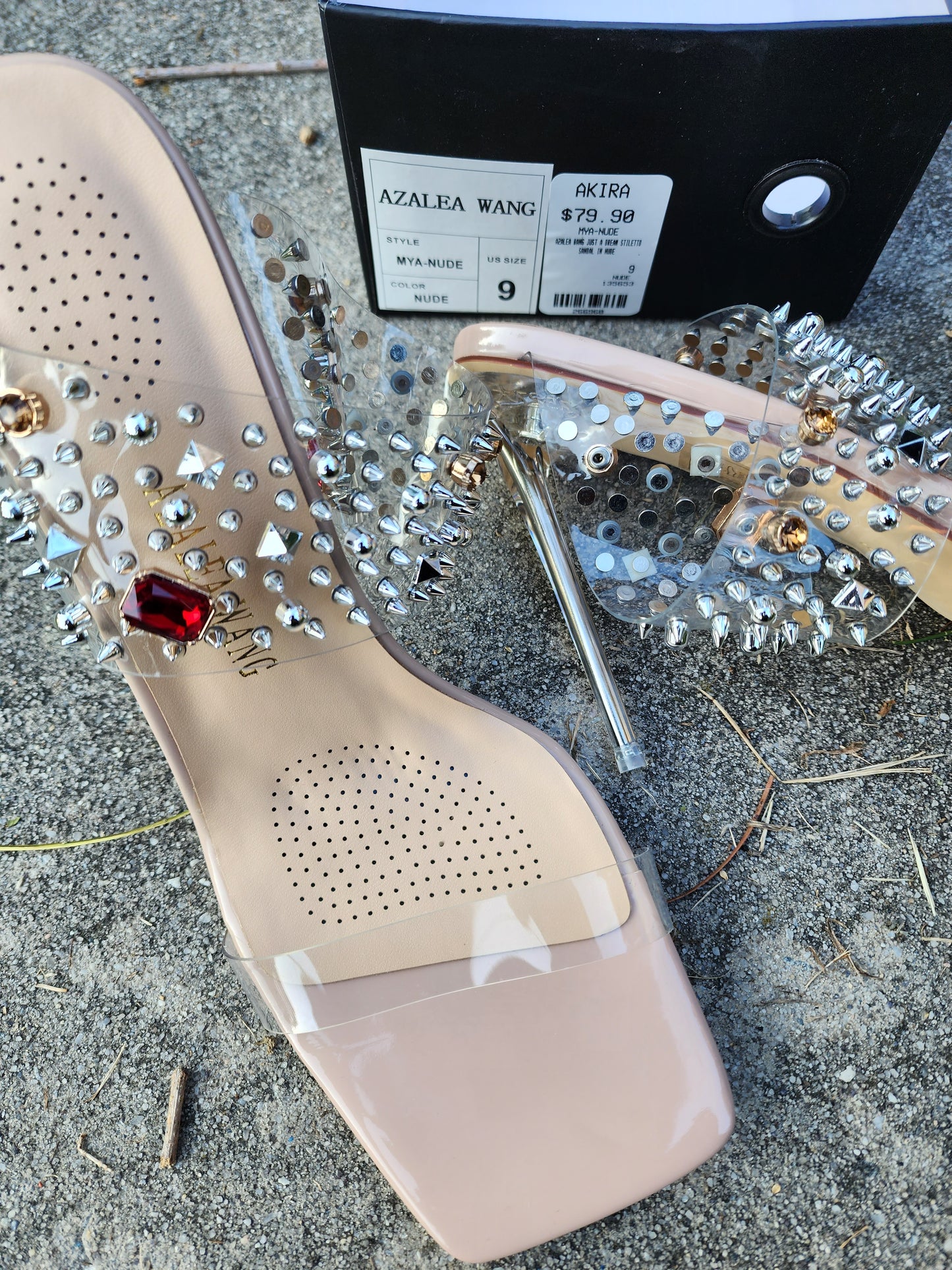 Azalea Wang Clear Spiked Strap Heels