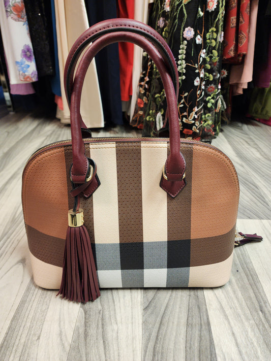 Brown Plaid Satchel Bag