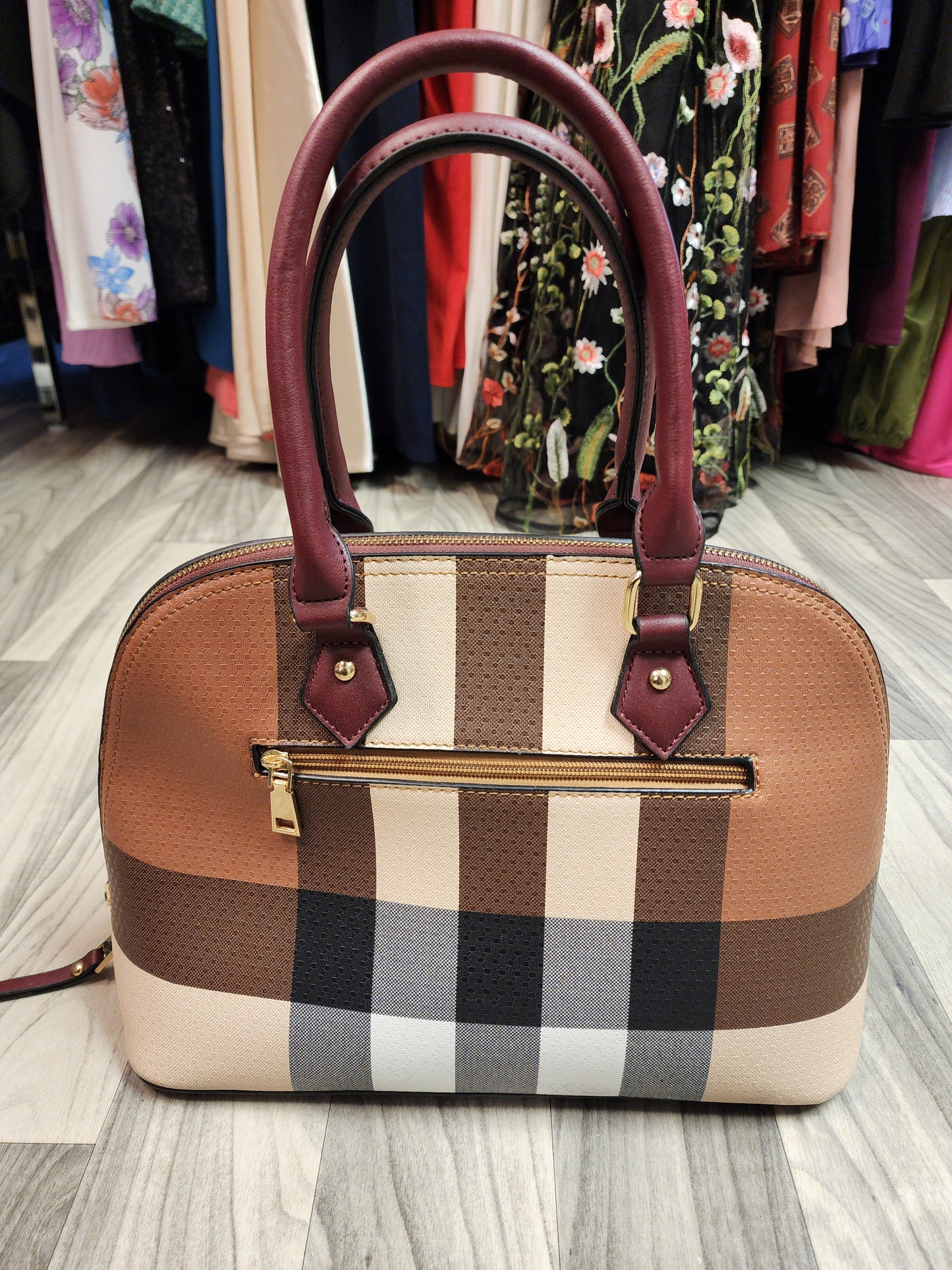 Brown Plaid Satchel Bag