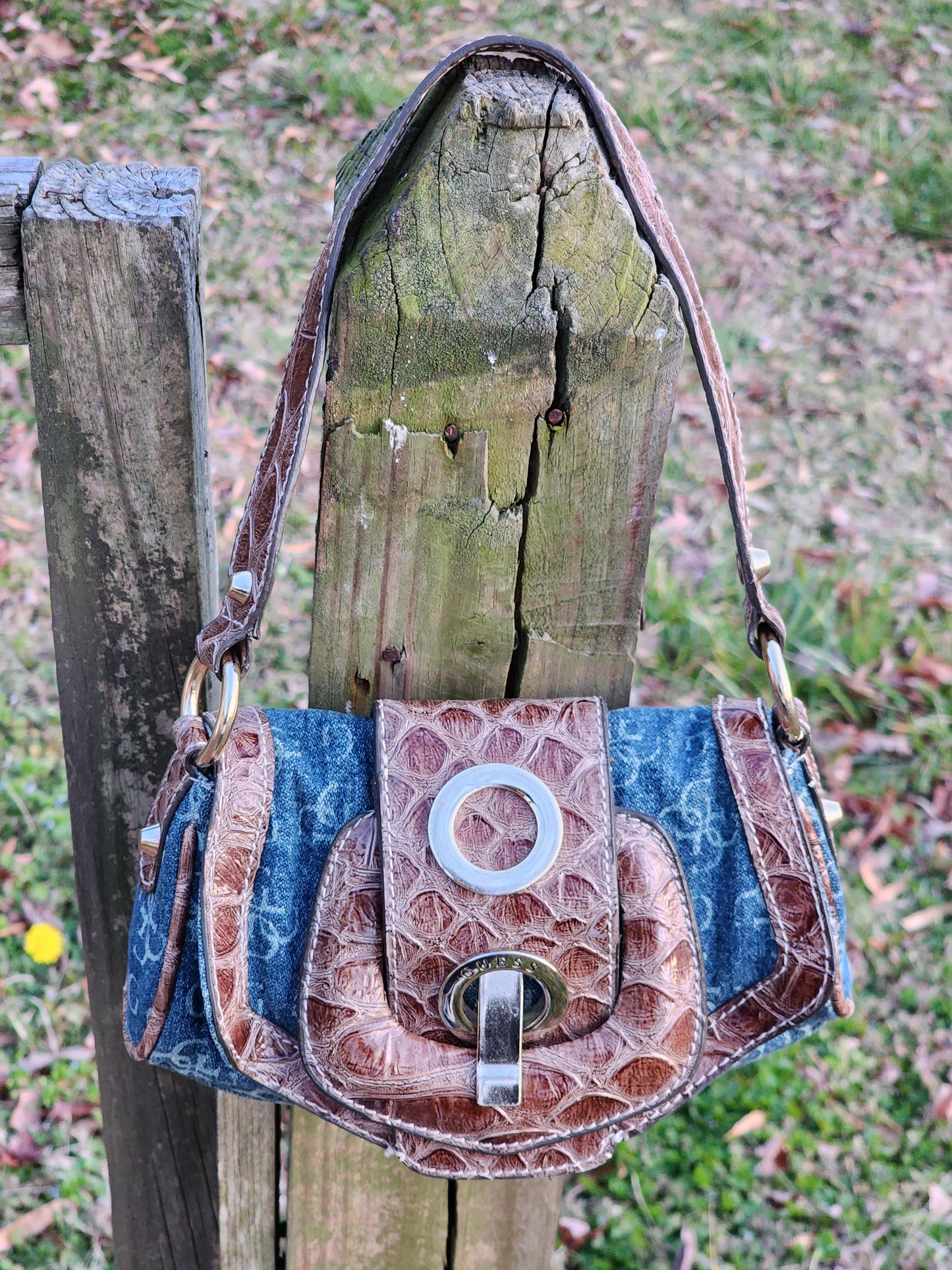 Vintage Guess Faux Snakeskin Shoulder Bag