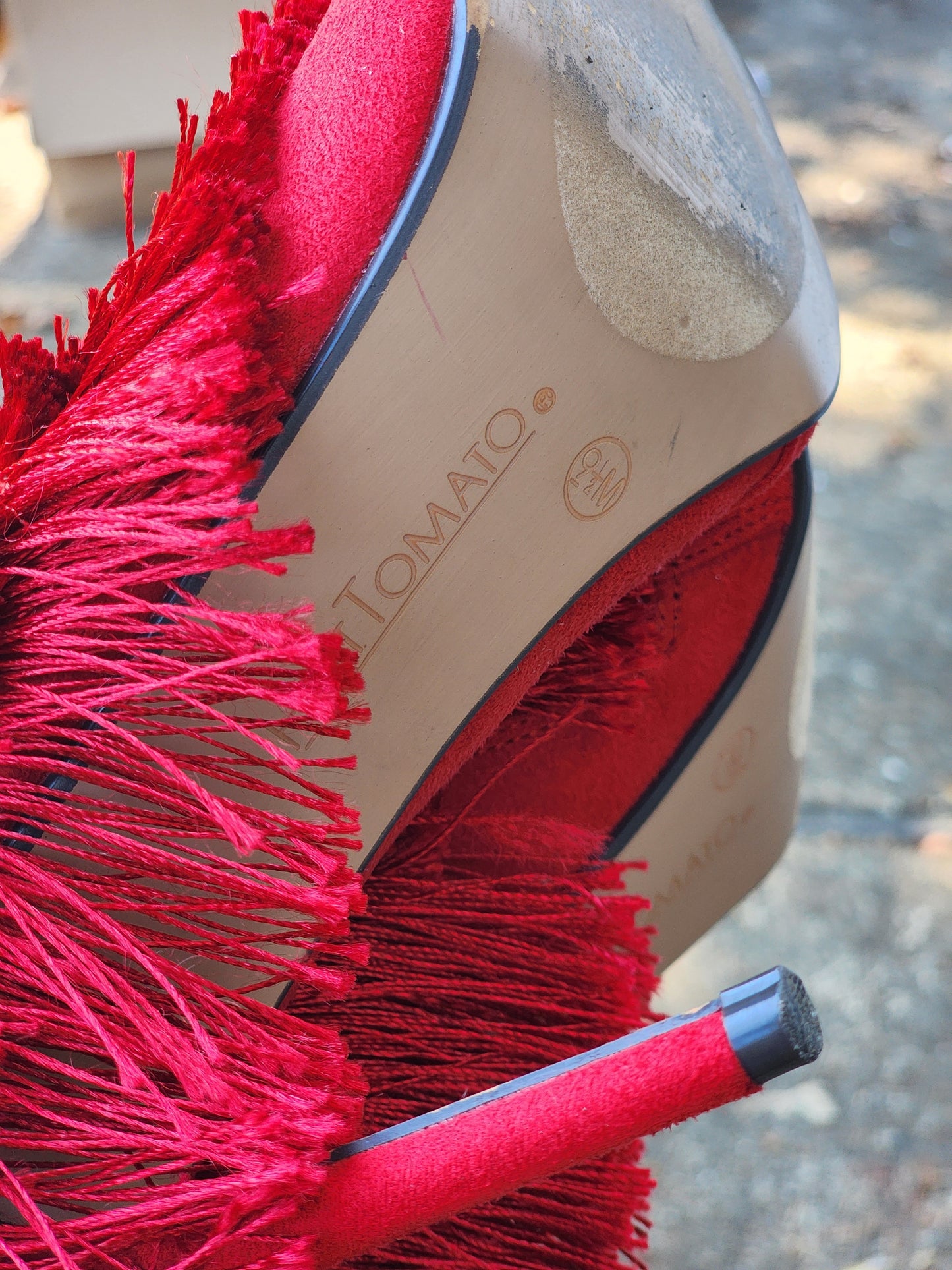 Red Fringe Peep-Toe Heels