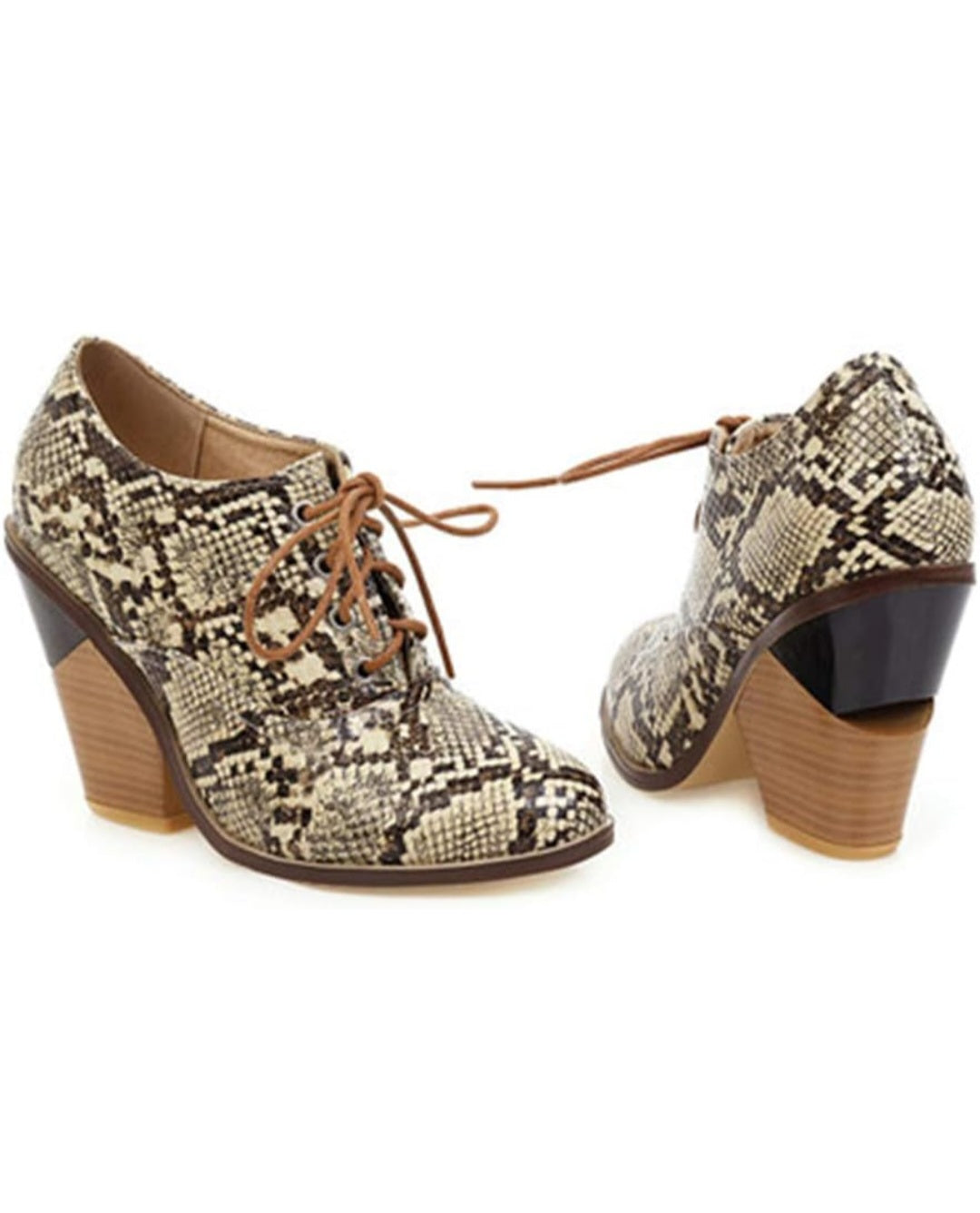 Snakeskin Print Lace-up Booties