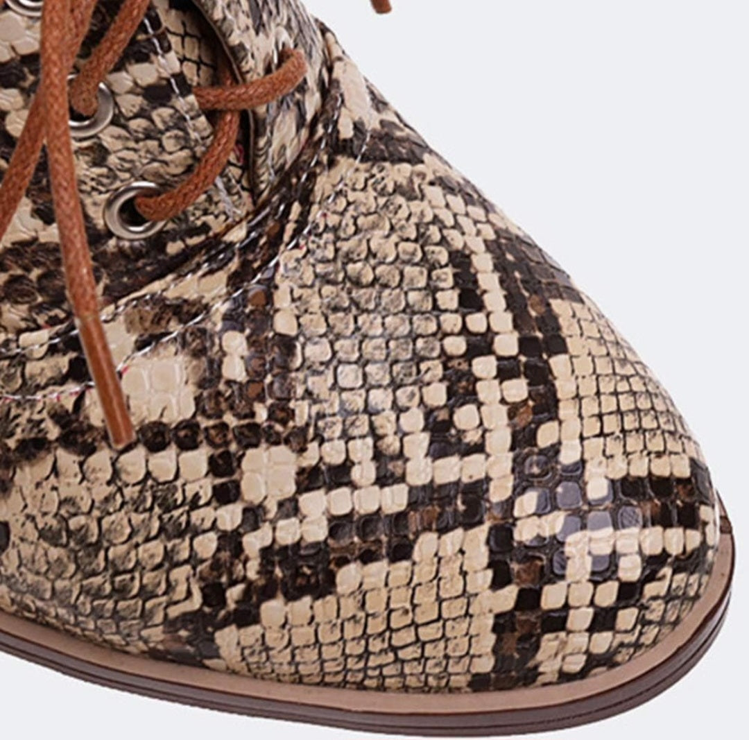 Snakeskin Print Lace-up Booties