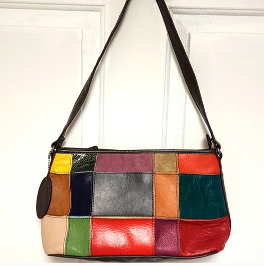 Vintage Leather and Suede Colorful Handbag