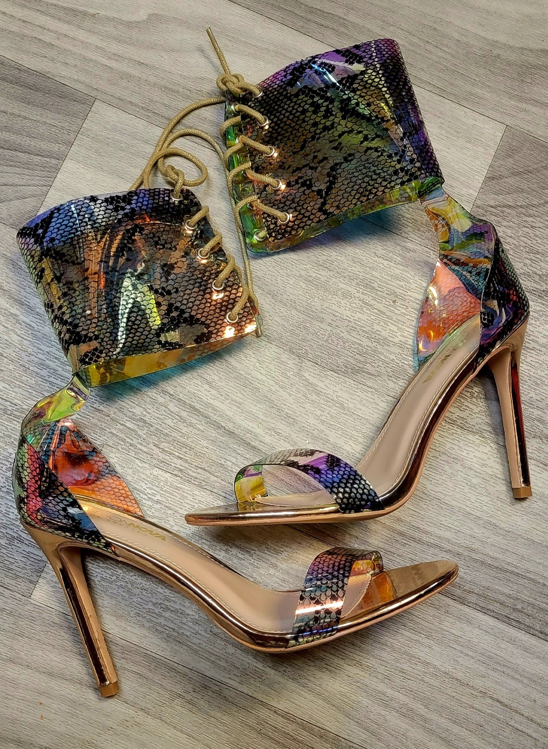 Holographic Snake Stiletto Heels