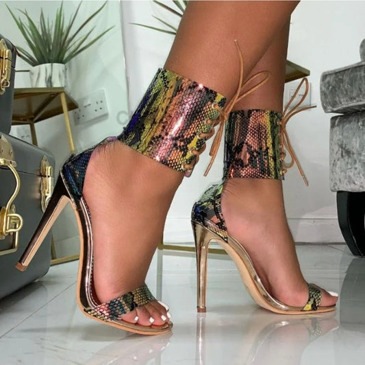 Holographic Snake Stiletto Heels