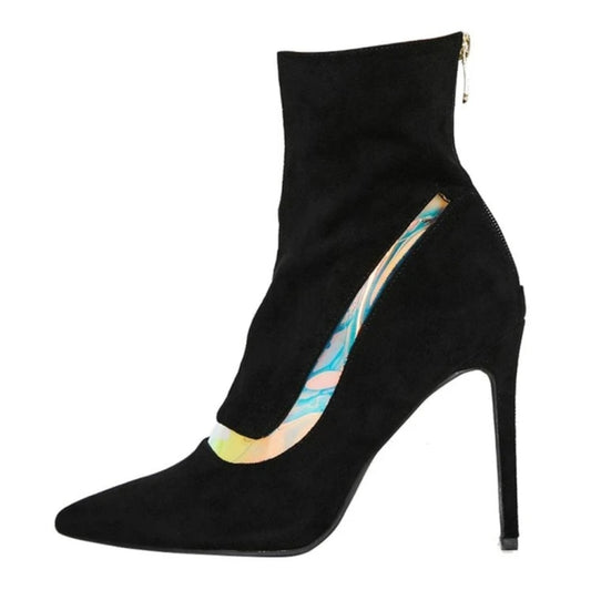 Fashion Nova Holographic Strip Black Booties