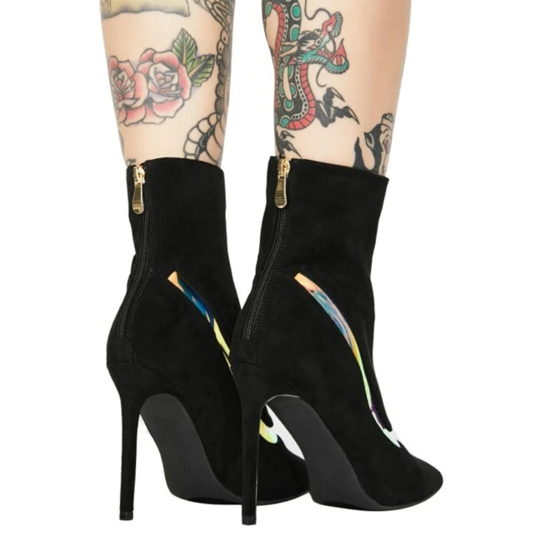 Fashion Nova Holographic Strip Black Booties