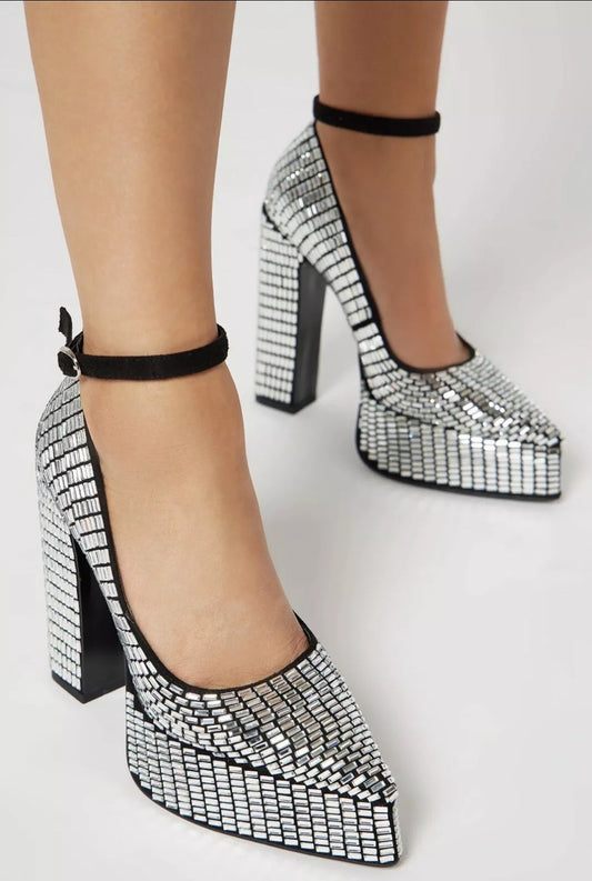 Crystal Mirrored Platform Heels