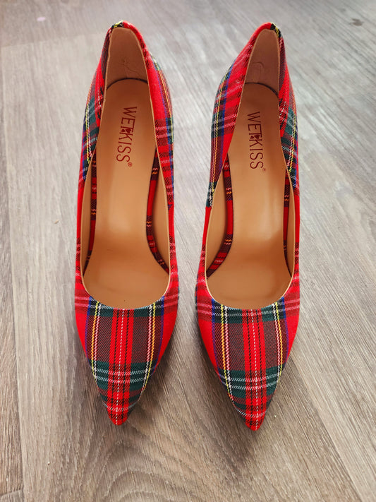 Red Plaid Wet Kiss Pumps