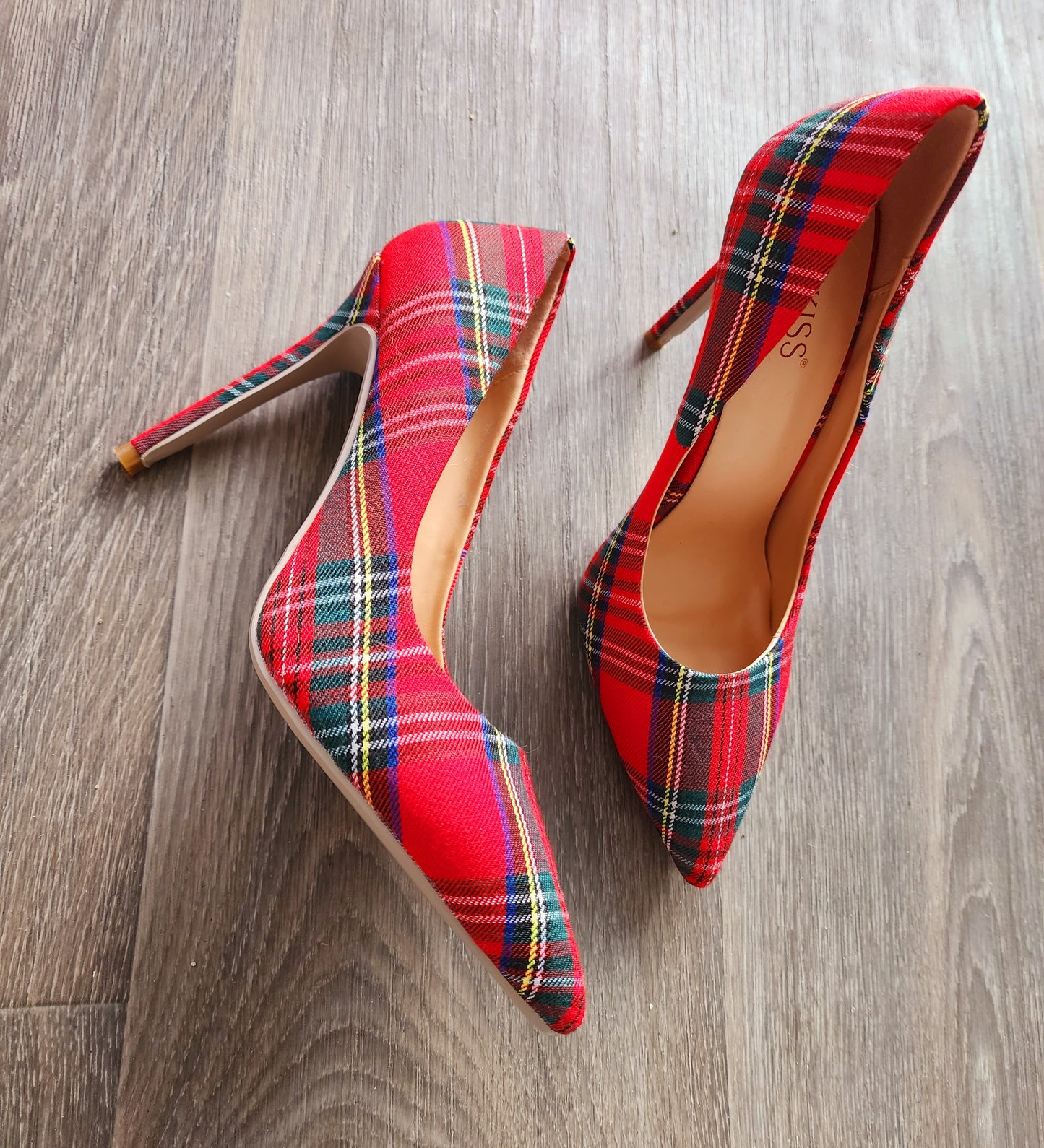 Red Plaid Wet Kiss Pumps