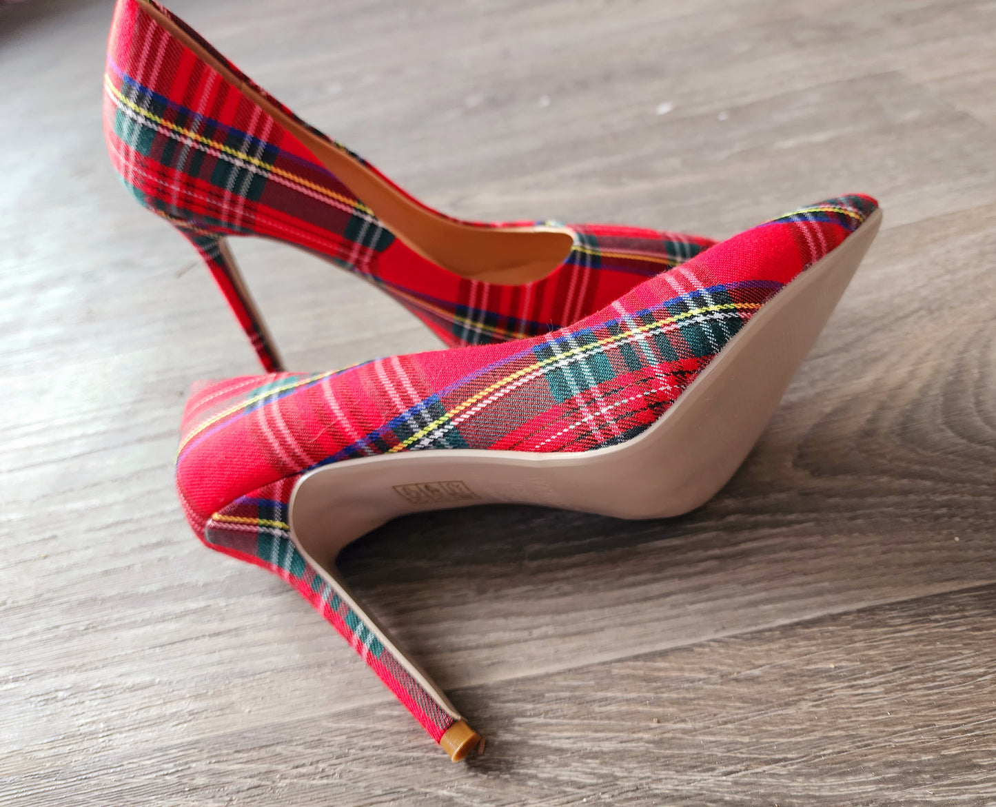 Red Plaid Wet Kiss Pumps