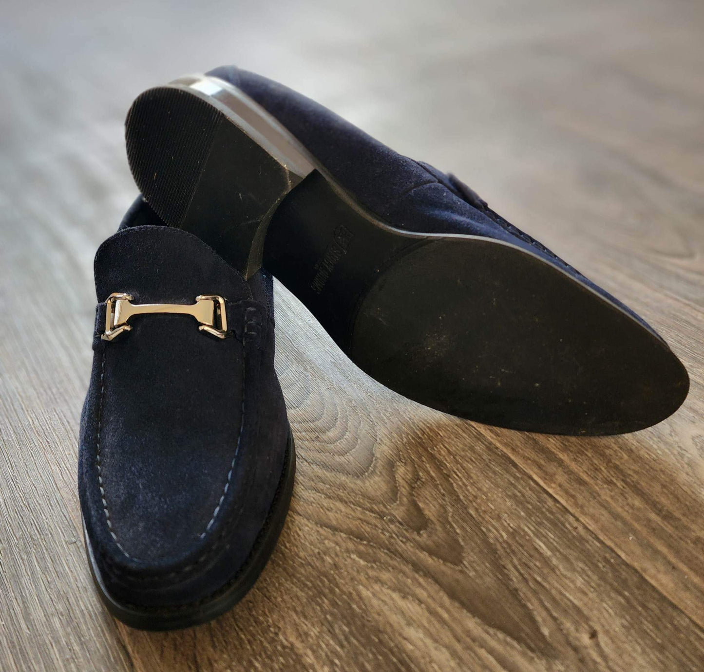 Stacy Adams "Gulliver" Navy Genuine Leather Suede With Silver Bracelet Loafer Shoes